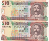 Barbados, 10 Dollars, 2007, UNC, p68a, (Total 2 consecutive banknotes)
UNC
Estimate: USD 20-40