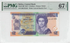 Belize, 2 Dollars, 2017, UNC, p66f
UNC
PMG 67 EPQ, High condition , Queen Elizabeth II. Potrait
Estimate: USD 25-50