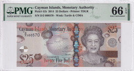 Cayman Islands, 25 Dollars, 2014, UNC, p41b
UNC
PMG 66 EPQ, Queen Elizabeth II. Potrait, Low Serial Number
Estimate: USD 75-150