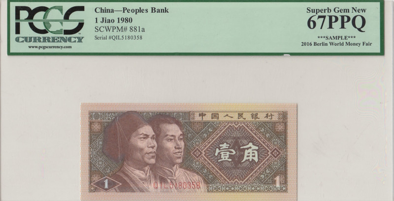 China, 1 Jiao, 1980, UNC, p881a
UNC
PCGS 67 PPQ, High Condition
Estimate: USD...