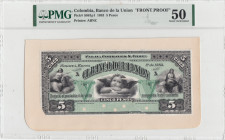 Colombia, 5 Pesos, 1883, AUNC, pS861p1, FRONT PROOF
AUNC
PMG 50, Front side trial printing
Estimate: USD 300-600