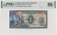 Colombia, 1 Peso Oro, 1946/1947, UNC, p380e
UNC
PMG 66 EPQ
Estimate: USD 150-300