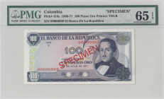 Colombia, 100 Pesos Oro, 1968/1971, UNC, p410s, SPECIMEN
UNC
PMG 65 EPQ
Estimate: USD 150-300
