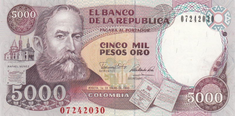 Colombia, 5.000 Pesos Oro, 1990, UNC, p436
UNC
Estimate: USD 20-40