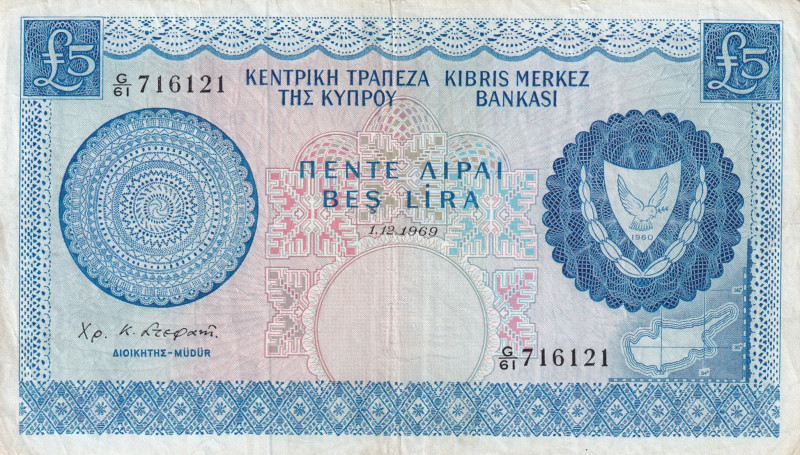 Cyprus, 5 Pounds, 1969, VF(+), p44a
VF(+)
Stained
Estimate: USD 60-120