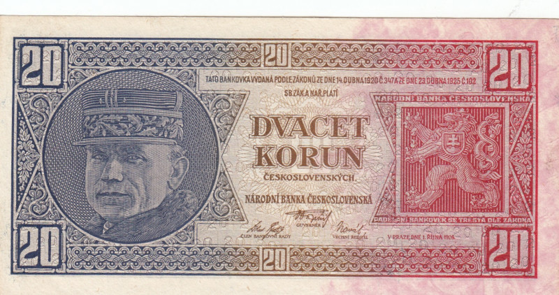 Czechoslovakia, 20 Korun, 1926, UNC, p21
UNC
Estimate: USD 50-100