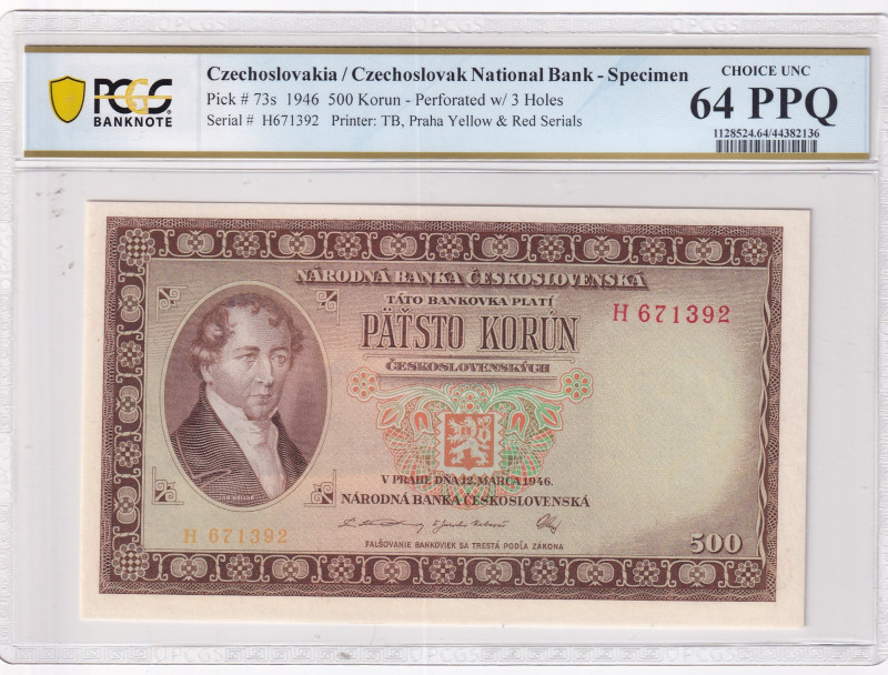 Czechoslovakia, 500 Korun, 1946, UNC, p73s, SPECIMEN
UNC
PCGS 64 PPQ
Estimate...