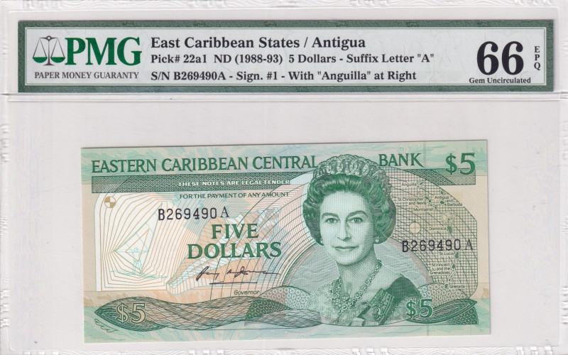 East Caribbean States, 5 Dollars, 1988/1993, UNC, p22a1
UNC
PMG 66 EPQ, Queen ...