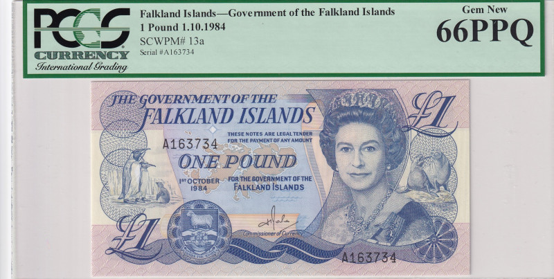 Falkland Islands, 1 Pound, 1984, UNC, p13a
UNC
PCGS 66 PPQ, Queen Elizabeth II...