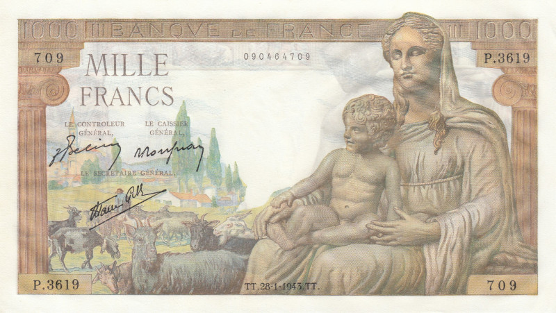 France, 1.000 Francs, 1943, UNC, p102
UNC
Estimate: USD 100-200