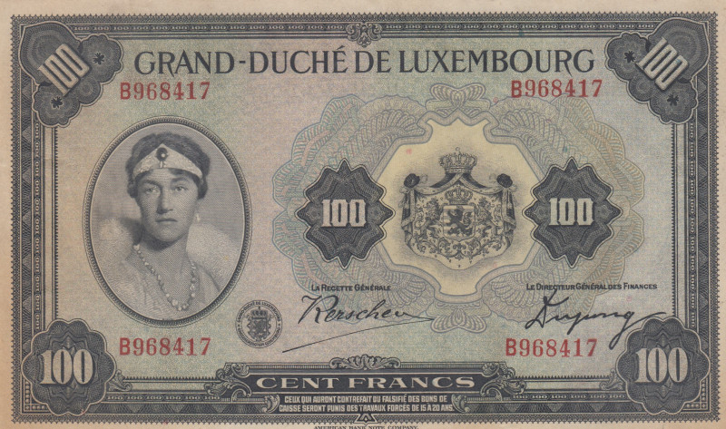 Luxembourg, 100 Francs, 1934, AUNC(+), p39a
AUNC(+)
Estimate: USD 180-360