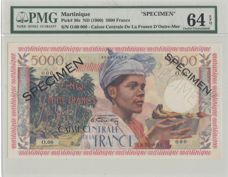 Martinique, 5.000 Francs, 1960, UNC, p36s, SPECIMEN
UNC
PMG 64 EPQ
Estimate: ...