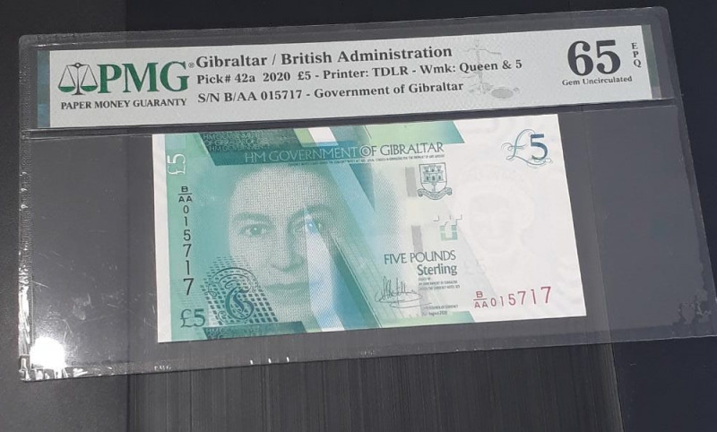 Gibraltar, 5 Pounds, 2020, UNC, p42a
UNC
PMG 65 EPQ, Queen Elizabeth II. Potra...