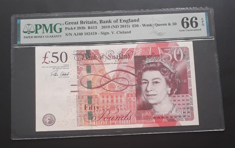 Great Britain, 50 Pounds, 2015, UNC, p393b
UNC
PMG 66 EPQ, Queen Elizabeth II....