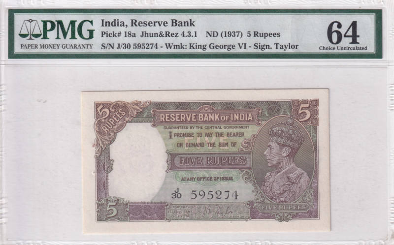 India, 5 Rupees, 1937, UNC, p18a
UNC
PMG 64
Estimate: USD 130-260