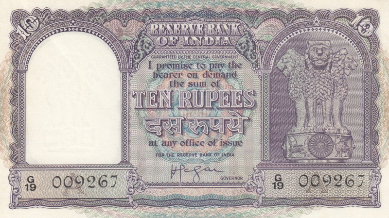 India, 10 Rupees, 1957/1962, UNC(-), p39c
UNC(-)
Staple holes
Estimate: USD 2...