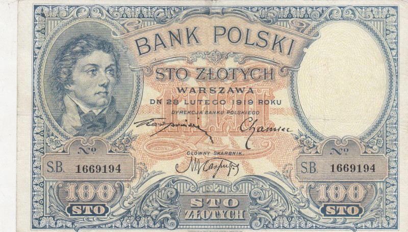 Poland, 100 Zlotych, 1919, VF(+), p57
VF(+)
Stained
Estimate: USD 35-70