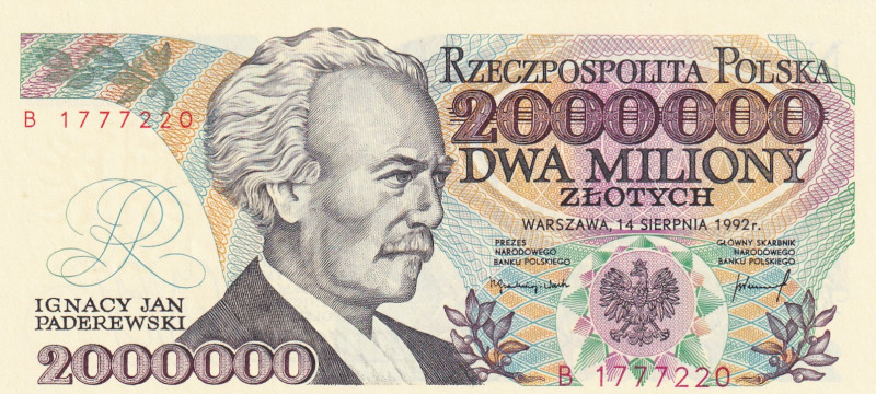 Poland, 2.000.000 Zlotych, 1992, UNC, p158b
UNC
Estimate: USD 75-150