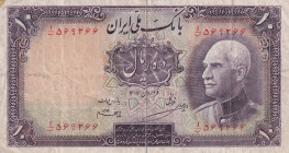 Iran, 10 Rials, 1938, VF, p33A
VF
There are wear on the border edges, yellowing and stains on the border.
Estimate: USD 40-80