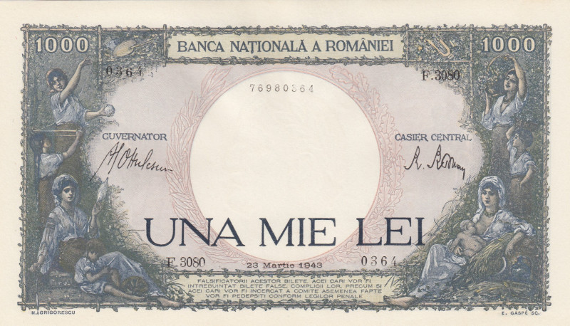 Romania, 1.000 Lei, 1943, UNC, p52b
UNC
Estimate: USD 25-50