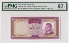 Iran, 100 Rials, 1965, UNC, p80
UNC
PMG 67 EPQ, High condition 
Estimate: USD 300-600