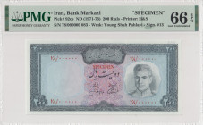Iran, 200 Rials, 1971/1973, UNC, p92cs, SPECIMEN
UNC
PMG 66 EPQ
Estimate: USD 600-1200
