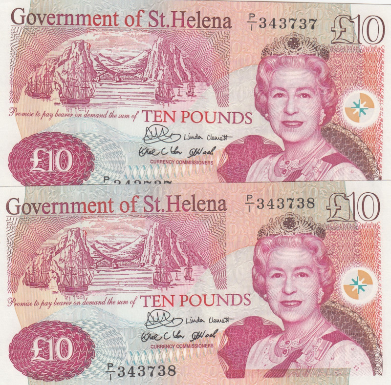 Saint Helena, 10 Pounds, 2004, UNC, p12a, (Total 2 consecutive banknotes)
UNC
...