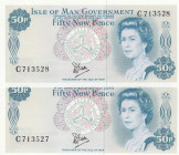 Isle of Man, 50 New Pence, 1979, UNC, p33a, (Total 2 consecutive banknotes)
UNC
Queen Elizabeth II. Potrait
Estimate: USD 30-60