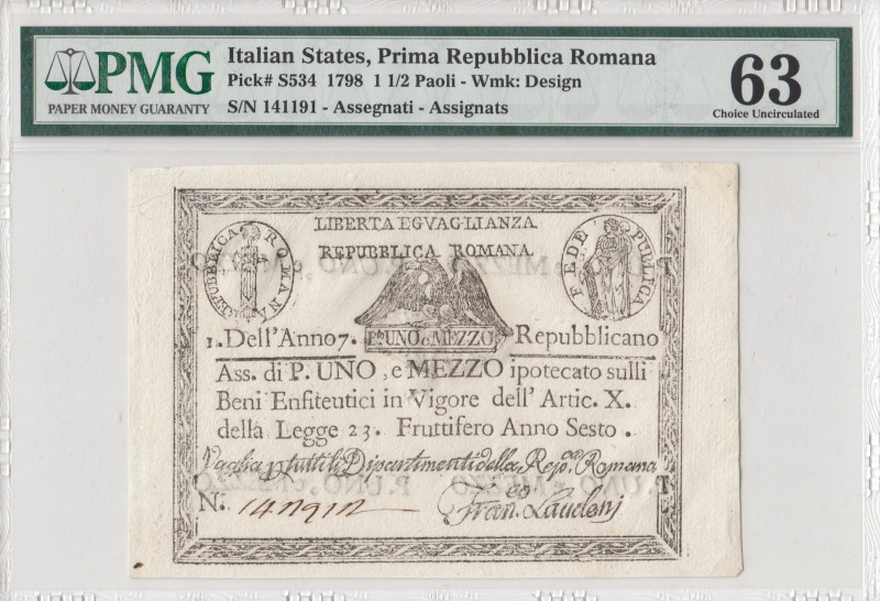 Italy, 1 1/2 Paoli, 1798, UNC, pS534
UNC
PMG 63
Estimate: USD 200-400