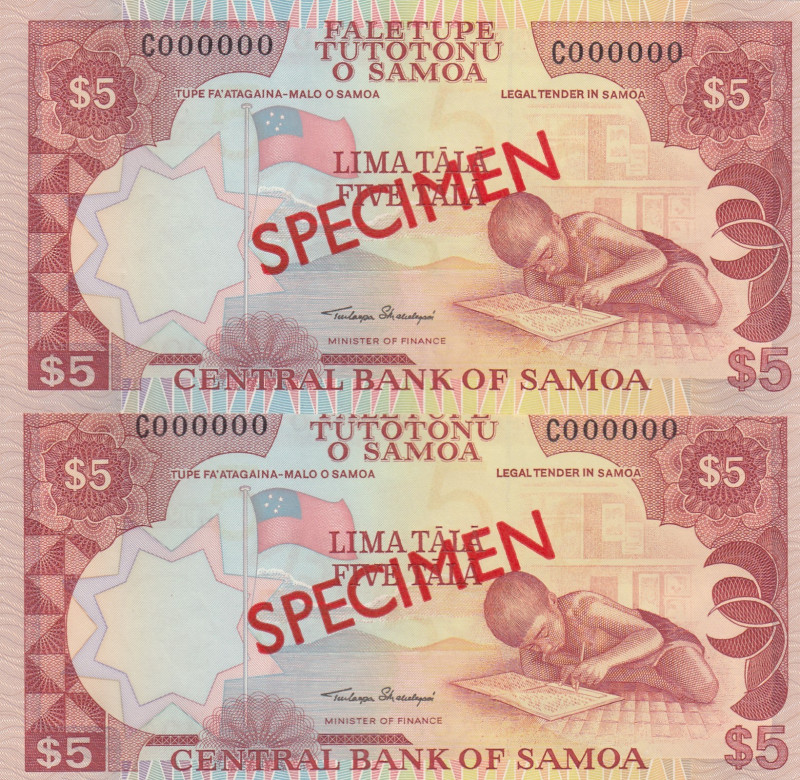 Samoa, 5 Tala, 2002, UNC, p33as, SPECIMEN
UNC
(Total 2 banknotes)
Estimate: U...