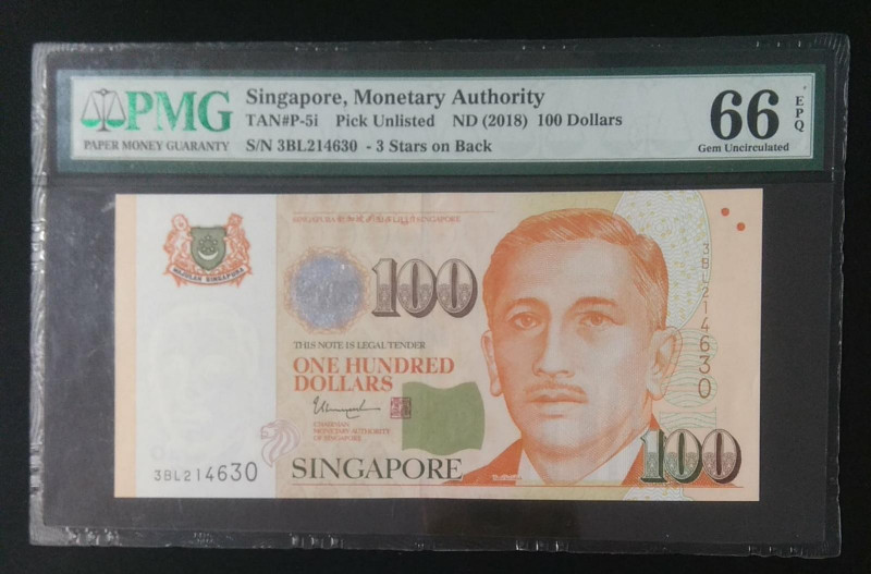 Singapore, 100 Dollars, 2018, UNC, p50
UNC
PMG 66 EPQ
Estimate: USD 100-200