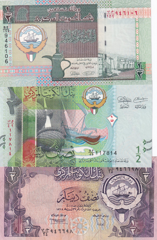 Kuwait, 1/2 Dinar, 1980/2014, p12; p24; p30, (Total 3 banknotes)
p12, VF; p24; ...