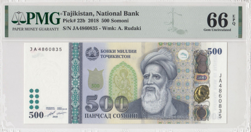 Tajikistan, 500 Somoni, 2018, UNC, p22b
UNC
PMG 66 EPQ
Estimate: USD 150-300