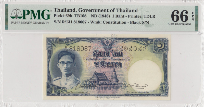 Thailand, 1 Baht, 1948, UNC, p69b
UNC
PMG 66 EPQ
Estimate: USD 75-150