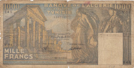 Tunisia, 1.000 Francs, 1950, FINE(-), p29a
FINE(-)
Banque de l'Algérie et de la Tunisie, Split, rips and stains
Estimate: USD 150-300
