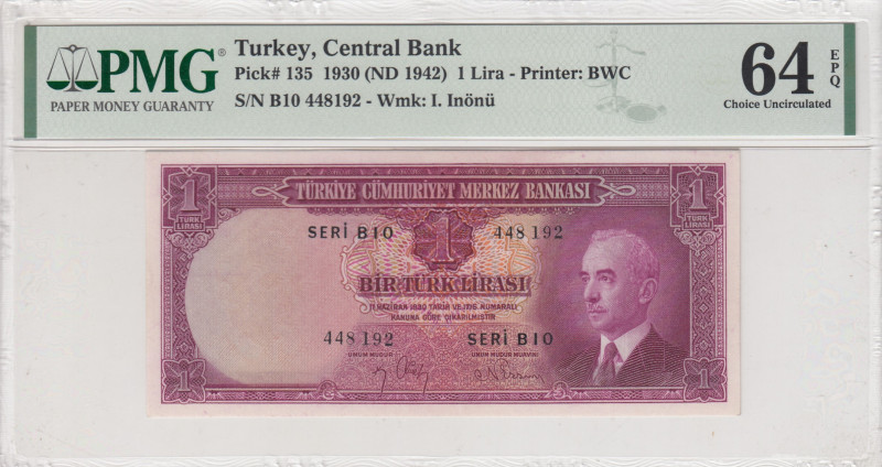 Turkey, 1 Lira, 1942, UNC, p135, 2.Emission
UNC
PMG 64 EPQ
Estimate: USD 750-...