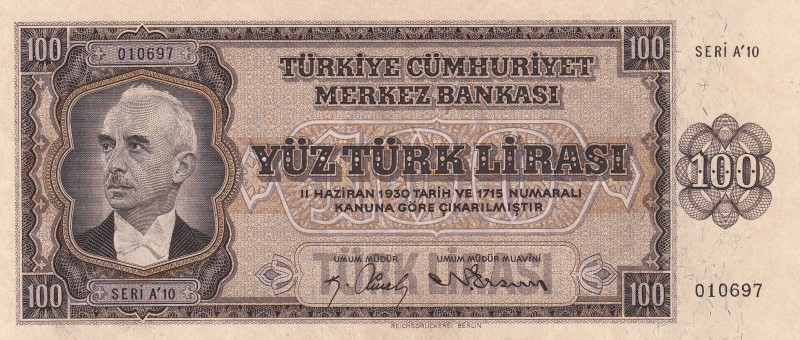 Turkey, 100 Lira, 1942, XF, p144a, 3.Emission
XF
Estimate: USD 300-600