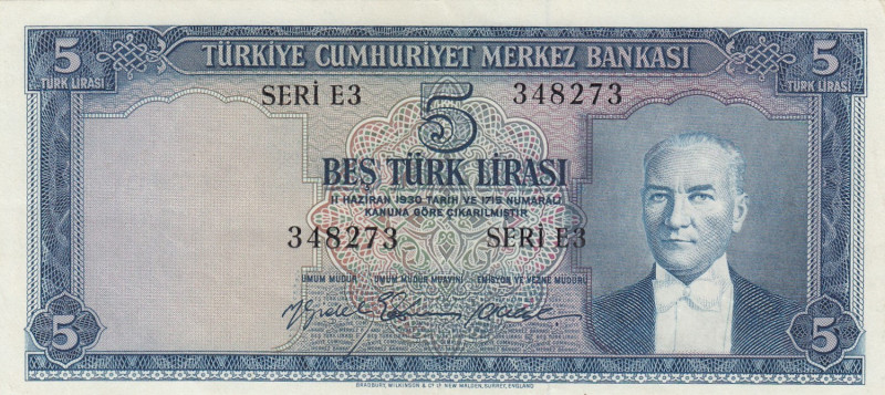 Turkey, 5 Lira, 1959, VF(+), p155, 5.Emission
VF(+)
Estimate: USD 75-150