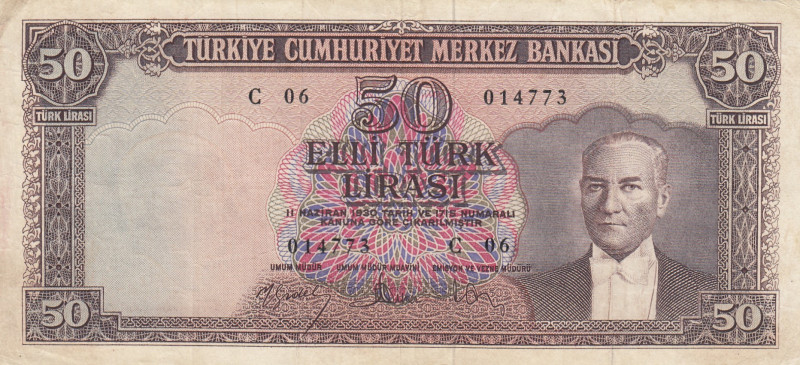 Turkey, 50 Lira, 1960, VF, p166, 5.Emission
VF
Estimate: USD 50-100