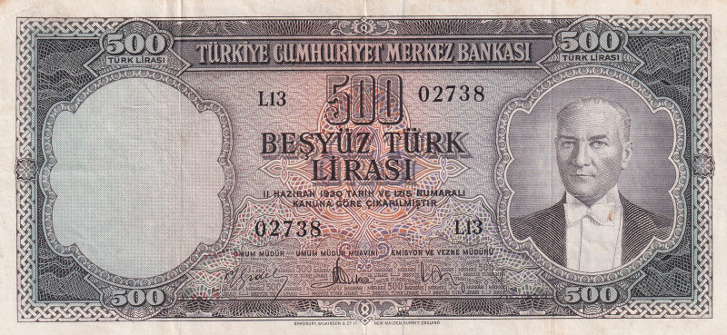 Turkey, 500 Lira, 1959, VF(+), p171, 5.Emission
VF(+)
Estimate: USD 75-150