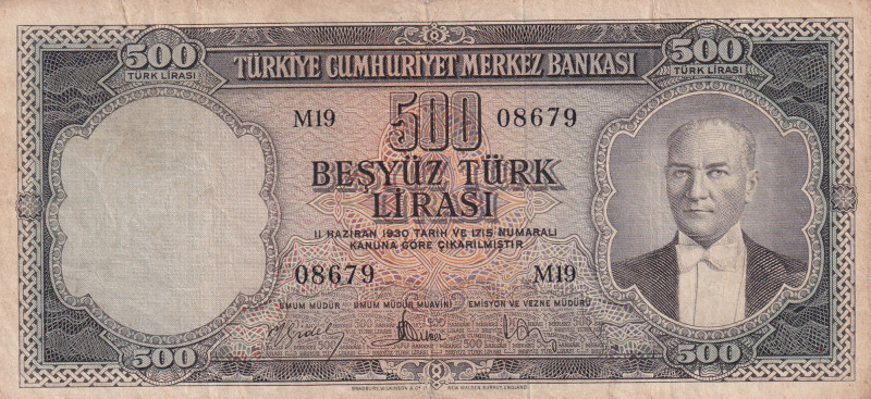 Turkey, 500 Lira, 1959, VF, p171, 5.Emission
VF
There are stains and split
Es...