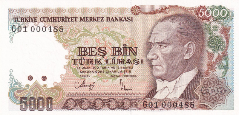 Turkey, 5.000 Lira, 1990, UNC, p198, 7.Emission
UNC
"G01" prefix, Low Serial N...