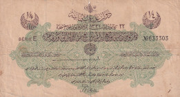 Turkey, Ottoman Empire, 1/4 Livre, 1916, FINE, p81, Talat / Pritsch
FINE
V. Mehmed Reşad Period, A.H.: December 22, 1331, signature: Talat / Pritsch...