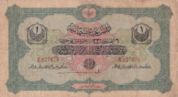 Turkey, Ottoman Empire, 1 Livre, 1916, FINE, p90a, Talat / Janko
FINE
V. Mehmed Reşad period, AH: 6 August 1332, sign: Talat/ Janko, There are stain...