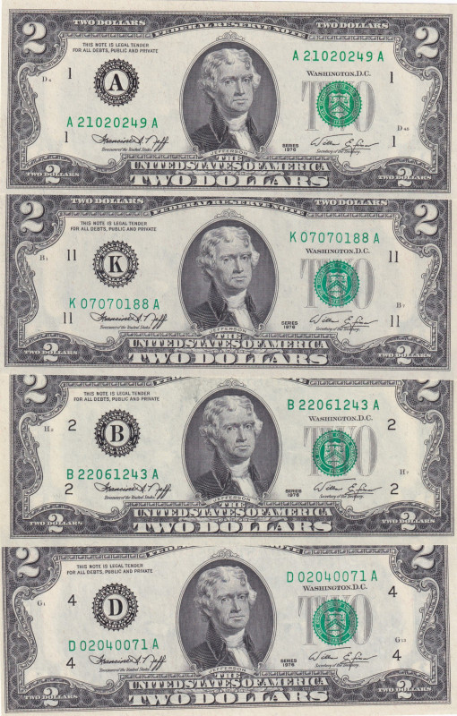 United States of America, 2 Dollars, 1976, UNC, p461, (Total 4 banknotes)
UNC
...