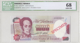 Venezuela, 1.000 Bolívares, 1991, UNC, p73s1, SPECIMEN
UNC
ICG 68, High Condition
Estimate: USD 50-100