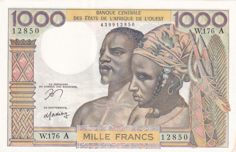 West African States, 1.000 Francs, 1959/1965, UNC(-), p103Am
UNC(-)
"A'' Ivory...