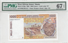 West African States, 1.000 Francs, 2002, UNC, p211Bm
UNC
PMG 67 EPQ, High condition , "B" for Benin (Dahomey)
Estimate: USD 30-60