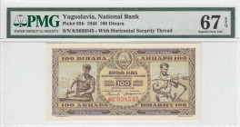 Yugoslavia, 100 Dinara, 1946, UNC, p65b
UNC
PMG 67 EPQ, High condition 
Estimate: USD 75-150