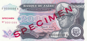 Zaire, 20.000 Zaires, 1991, UNC, p39s, SPECIMEN
UNC
Estimate: USD 20-40